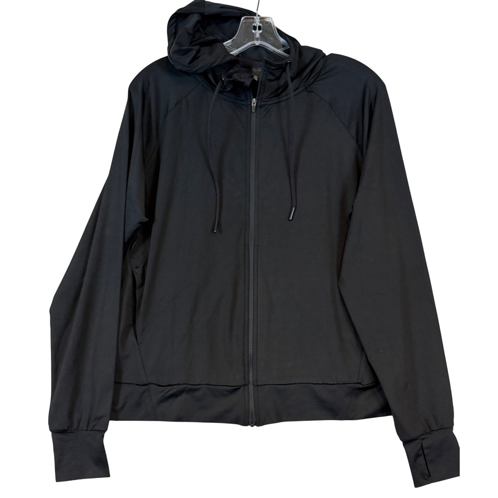 Mondetta Womens Black Lightweight Full Zip Hoodie Thumbhole Jacket •M• Gorpcore